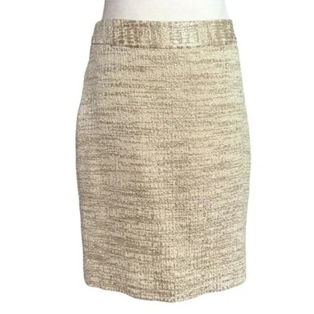 KATE SPADE | Cream & Gold Metallic Judy Pencil Skirt